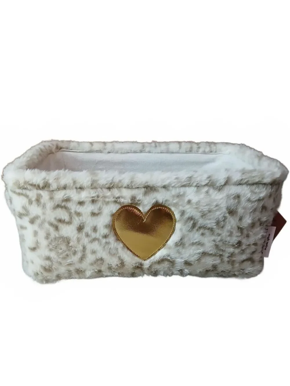 Juicy Couture Home Faux Fur Storage Basket Gold Heart Vanity Organizer NWT